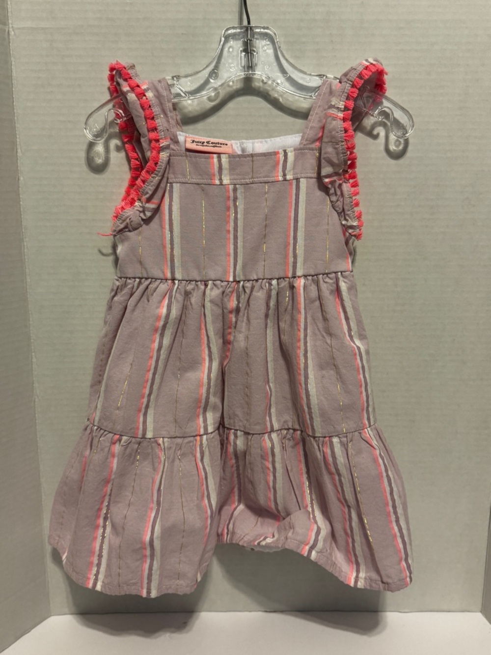 Juicy Couture Pink and Coral Striped Toddler Dress with Gold Accents Size 2T